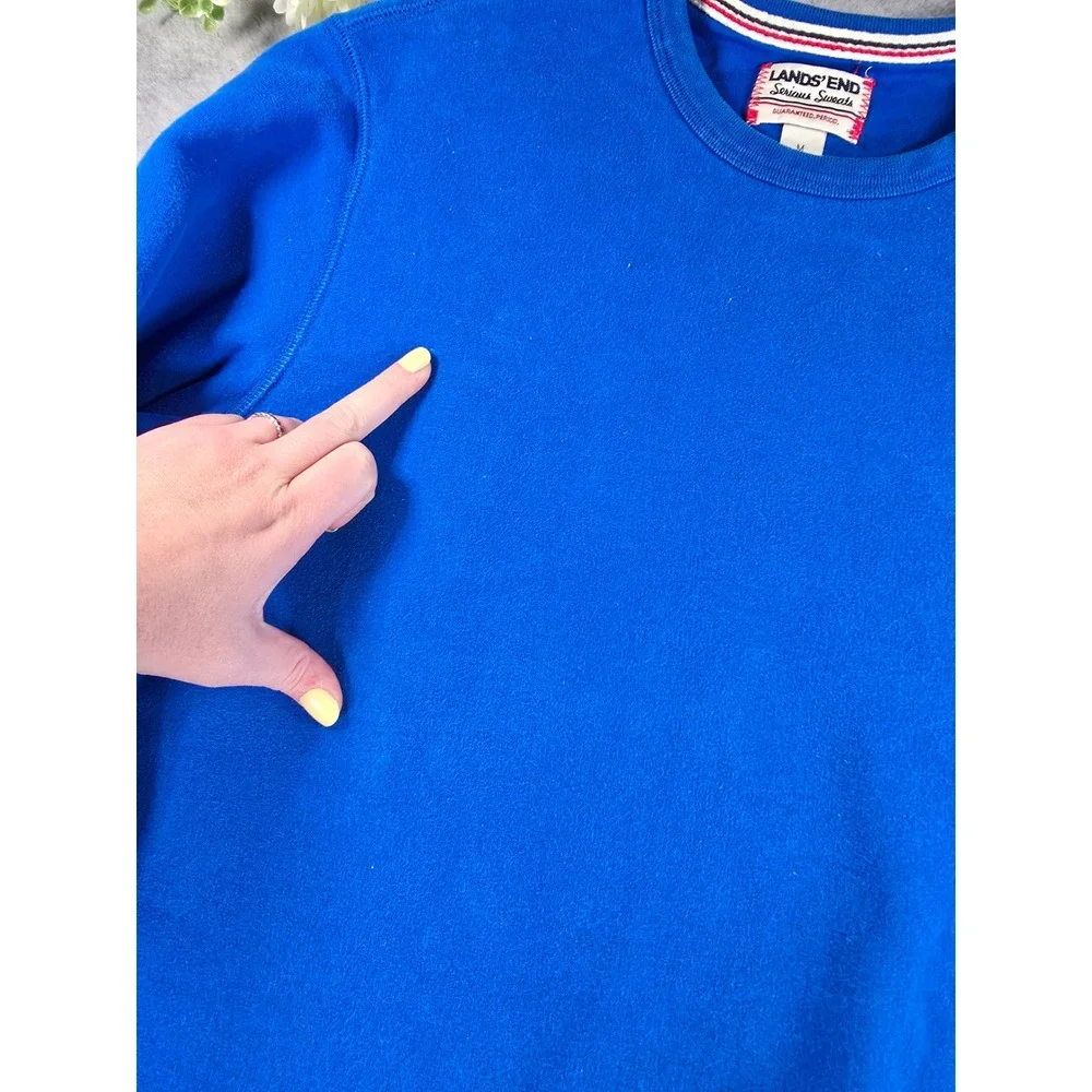 Lands End Serious Sweats Mens Medium Blue Crewneck Fleece Sweatshirt Cozy